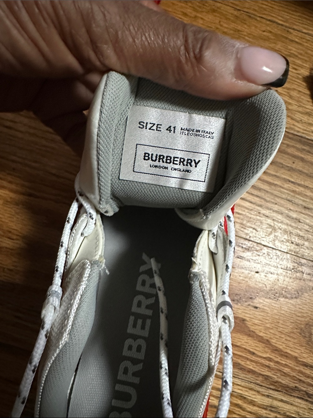 Burberry White and Red Patent Chunky Lace-Up Sneakers. New never worn. - Picture 8 of 14